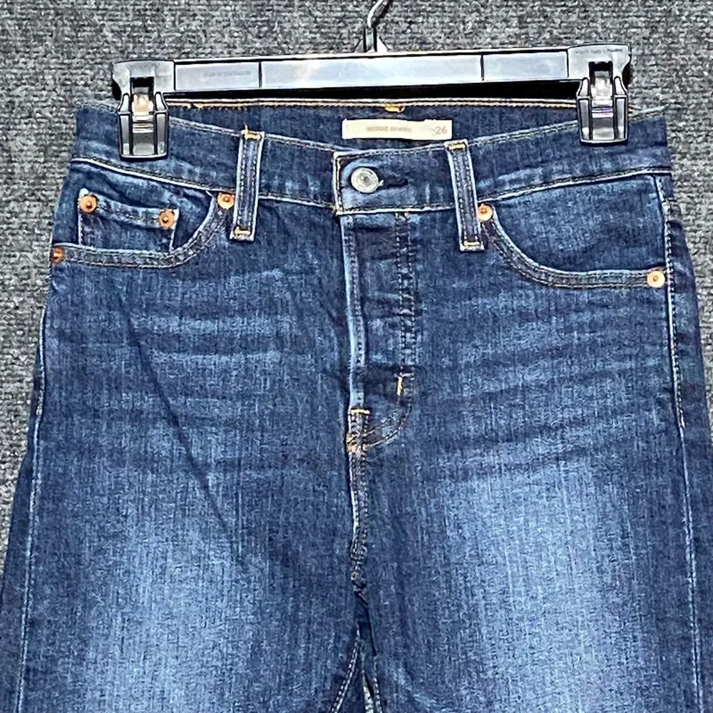 Levi's Wedgie Skinny Jeans Dark Wash High Rise Raw Hem Button‎ Fly Size 26